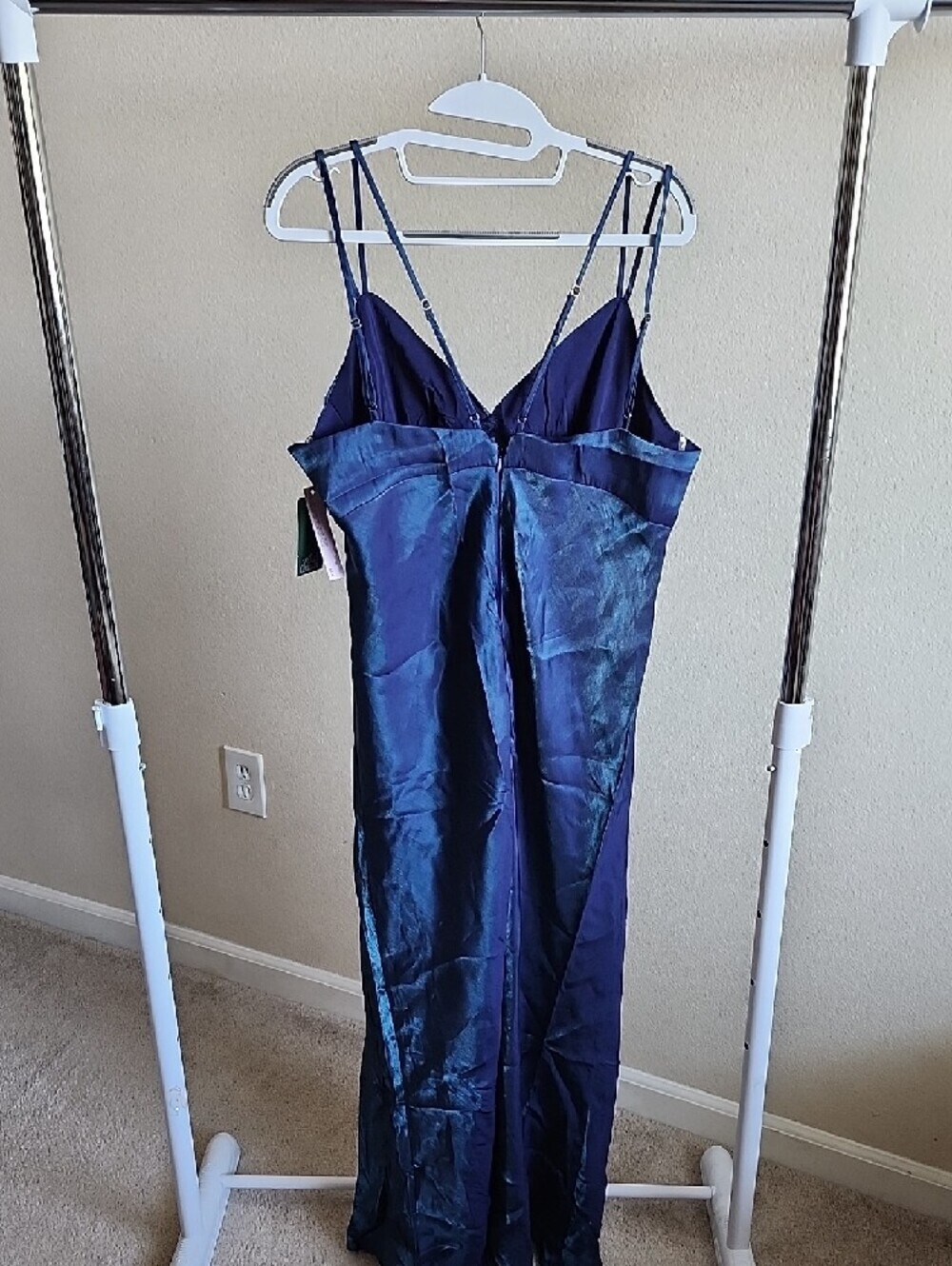 wild fable Iridescent Navy Blue Maxi Slip Dress with Double Straps - Picture 6 of 8